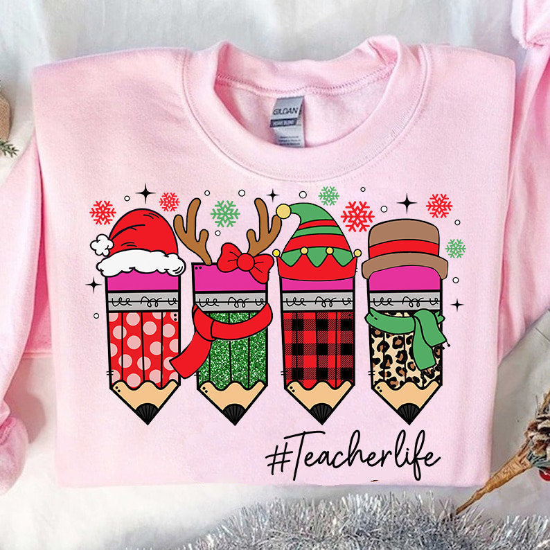 Cute Teacher Christmas Print Sweatshirt