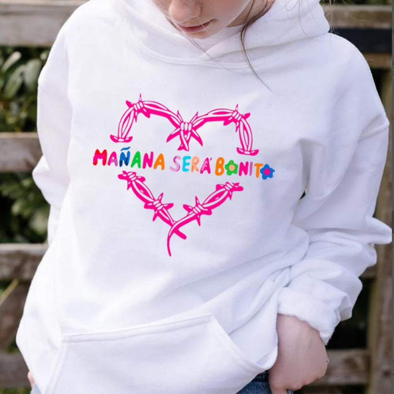 Pink Heart Print Hoodie