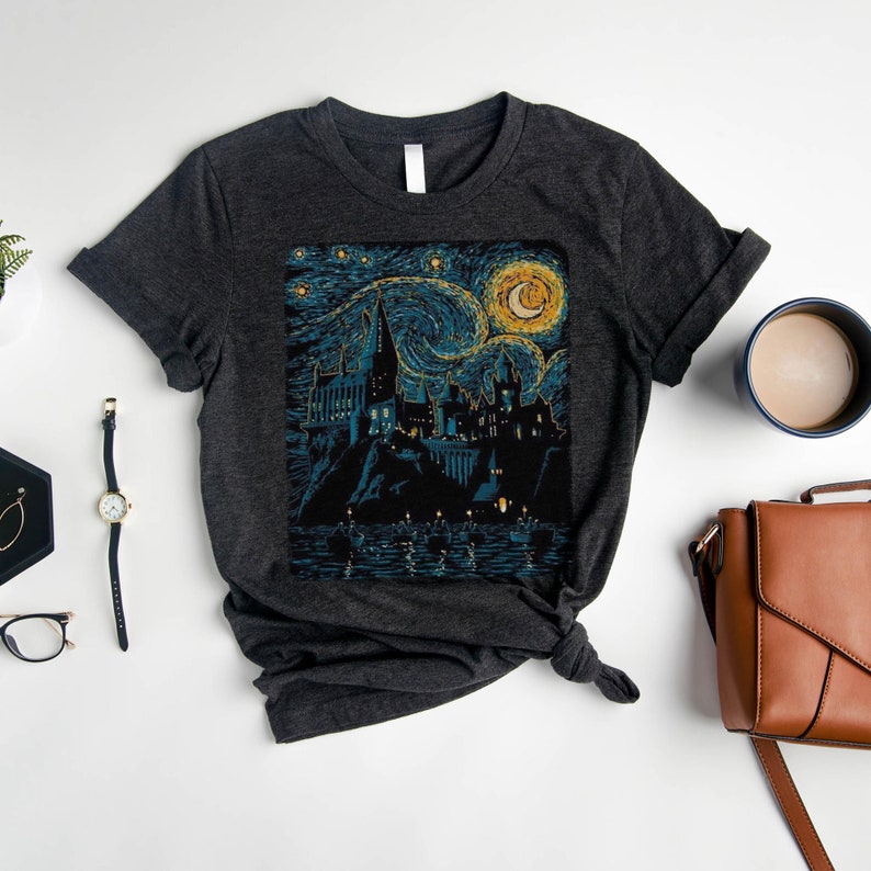Starry Night Magic Wizard Castle T-shirt