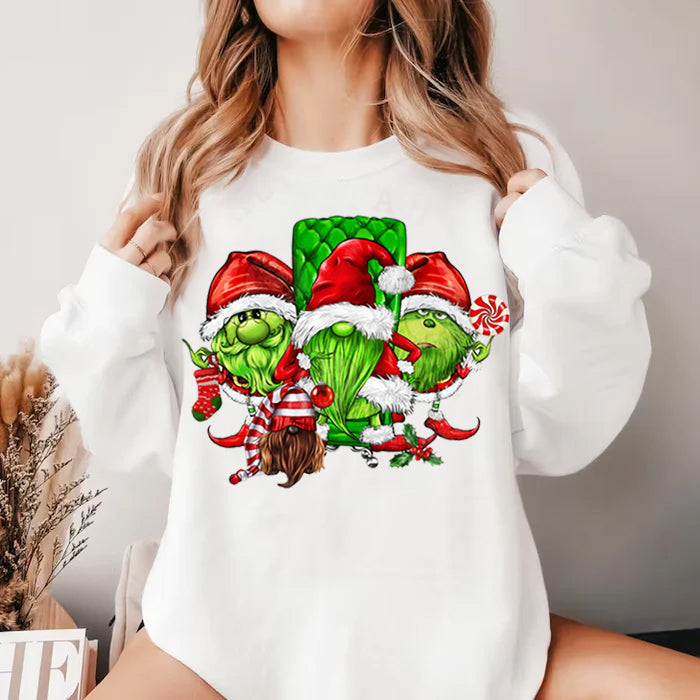Three Christmas Green Gnomies Sweatshirt
